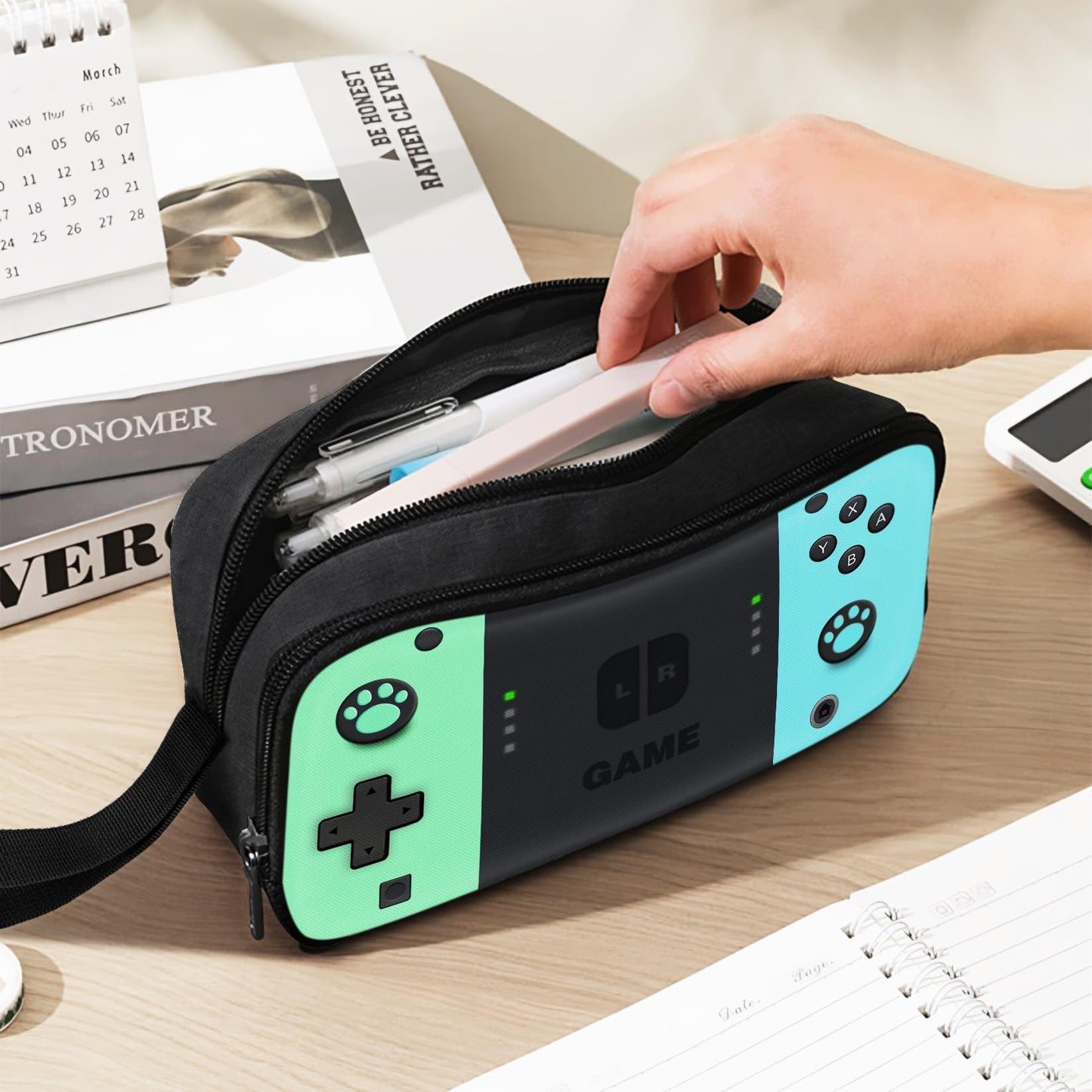 JIRAIKEI Gamer Pencil Case for Boys, Large Boys Pencil Pouch for Kids Teens School, Big Capacity Pen Box Pen Bag Organizer with 2 Compartments & Zipper