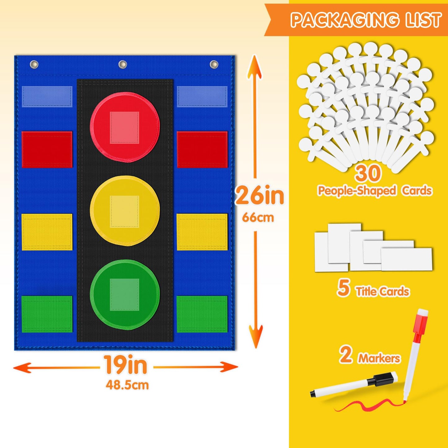 ALSLEA Behavior Chart for Classroom 26"H x 19" W Student Behavior, Emotions, and Group Management Pocket Chart Stoplight Behavior Chart for Kids at Home with 35 Dry Erasable Cards