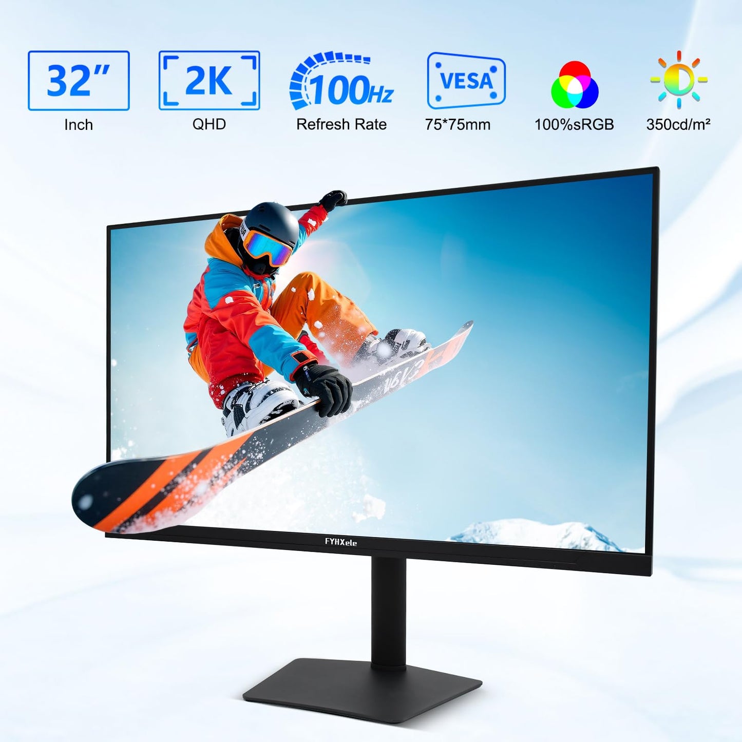 FYHXele 32 Inch Large Touchscreen Monitor QHD 1440P 100Hz,USB-C, HDMI, Displayport,Height/Swivel/Tilt/Rotating Adjustable Stand, IPS Multi-Touch PC Monitor for mall, Office, Gaming