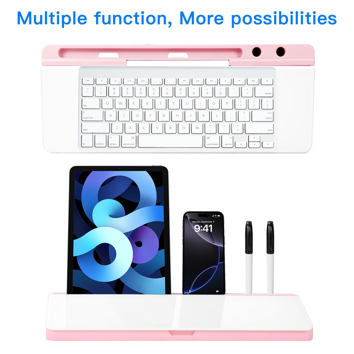 KVY Pink Desk Whiteboard with Storage,Desktop Glass Dry Erase White Board Organizers Supplies with Accessories for Women.Office, Home, School Essentials