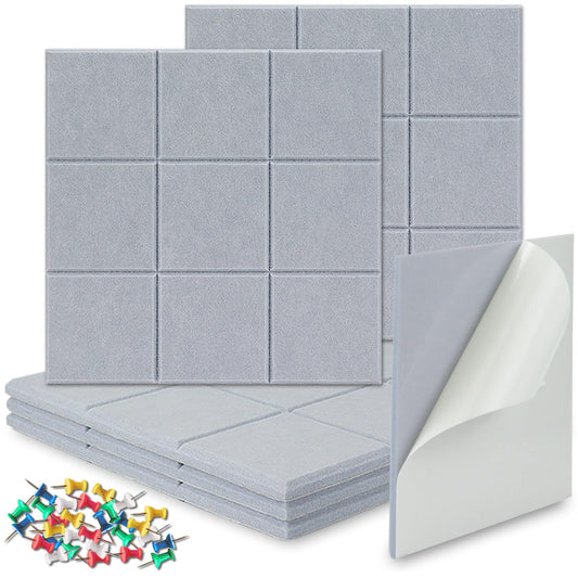 BXI Felt Bulletin Board - 12 X 12 X 0.4 Inches 6 Pcs Self-Adhesive Poster Cork Board with 30 Push Pins, Thick Pin Tiles Display Vision Board, Photo Picture Panels for Home Office Classroom Walls