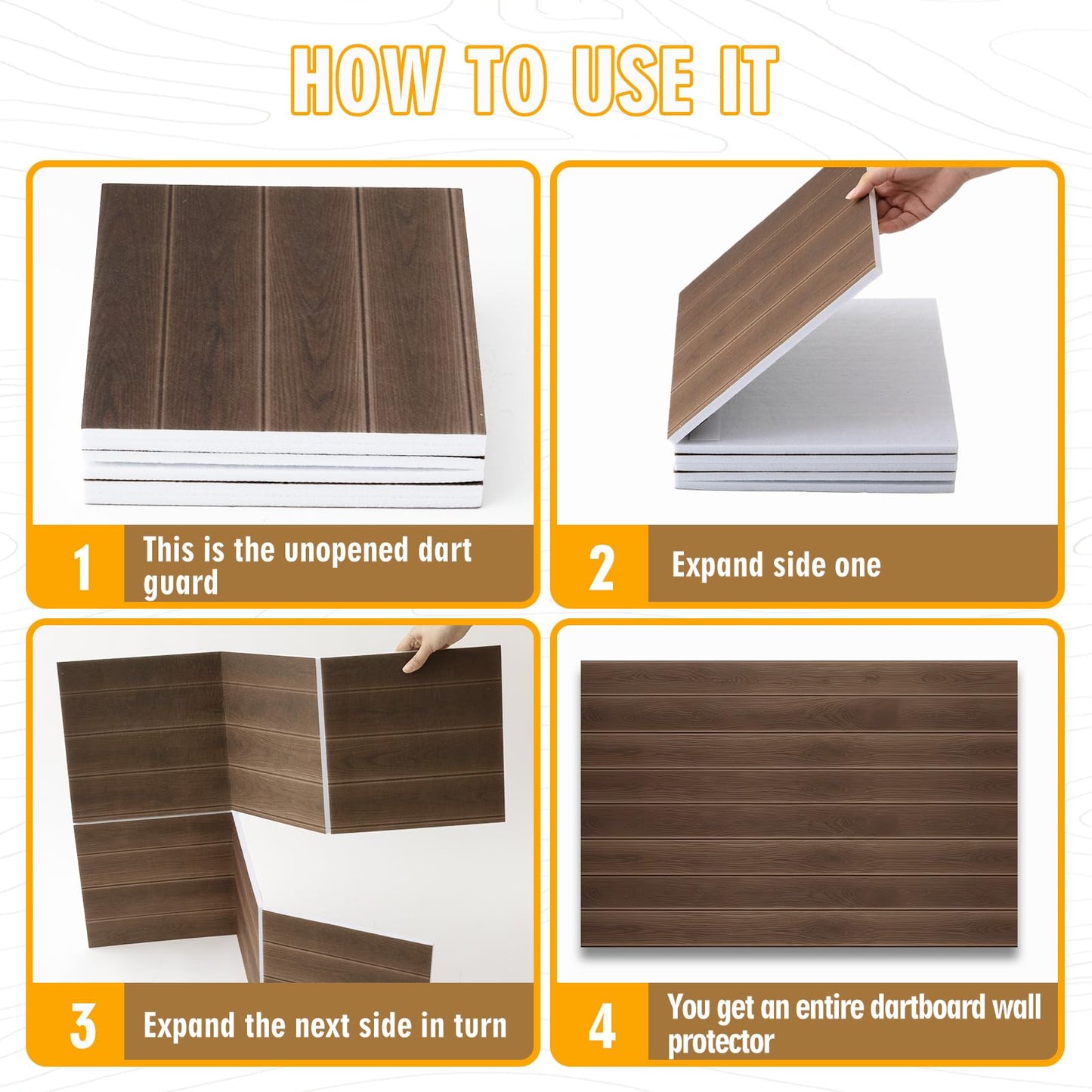 Hahafelt 36 × 24 × 0.5 Inch Felt Wood Grain Dart Board Wall Protectors Square Dart Board Backing Tiles Dartboard Backboard Cork Backboards Alternative (Dark Grain)