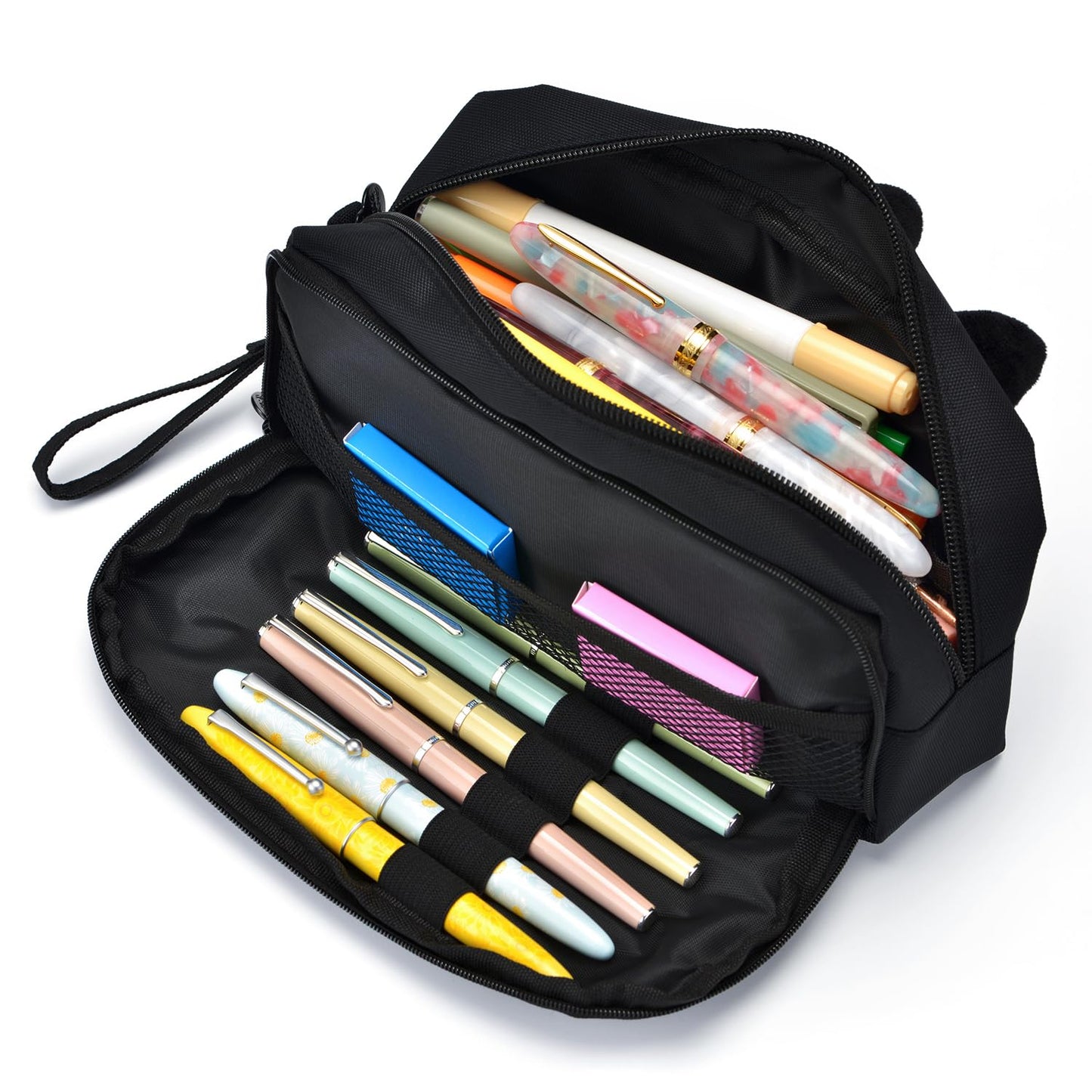 Lanxivi Hongdian Large Capacity Pencil Case Black Color, 3D Cat Pen Bags Pencil Pouch Organizer for Office College School