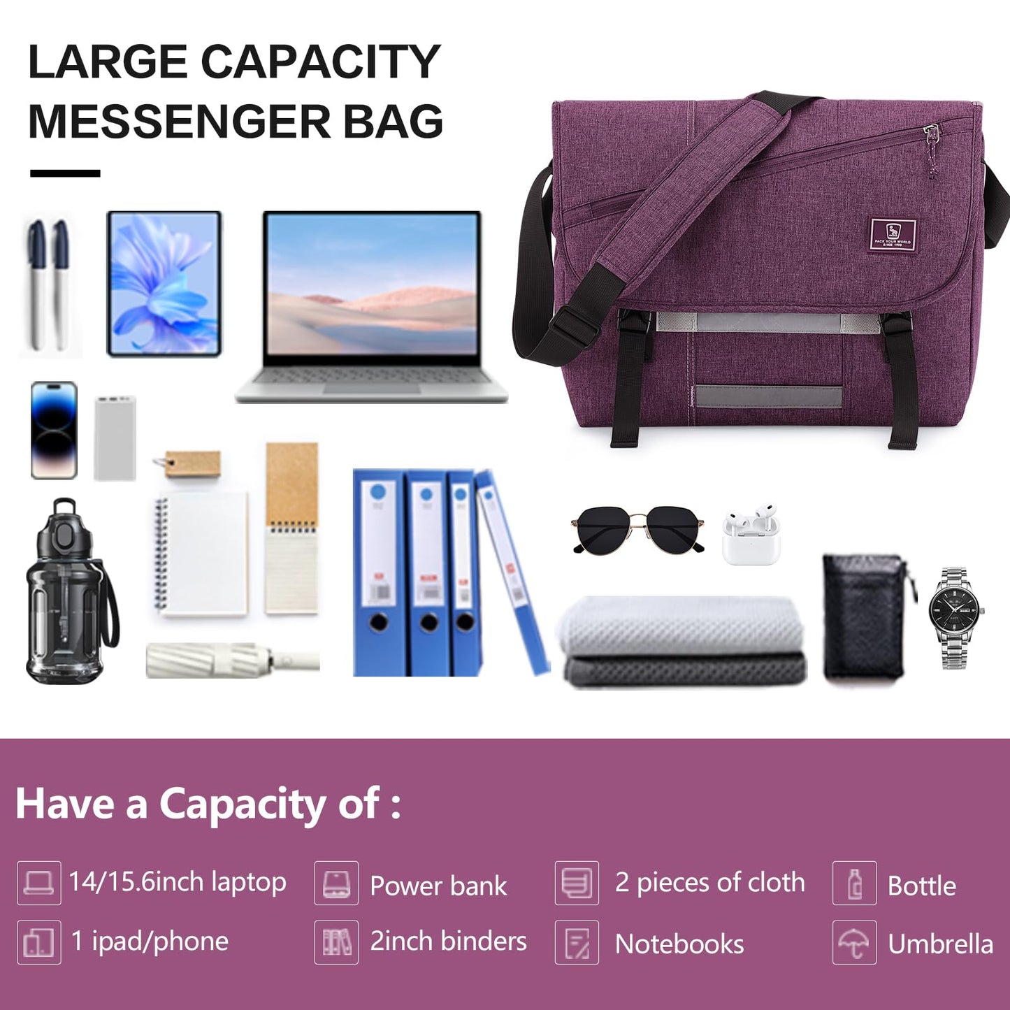 OIWAS Messenger Bag for Women, 15.6 Inch Laptop Crossbody Bags Men Casual Satchel Shoulder Bag College Travel Office Briefcase