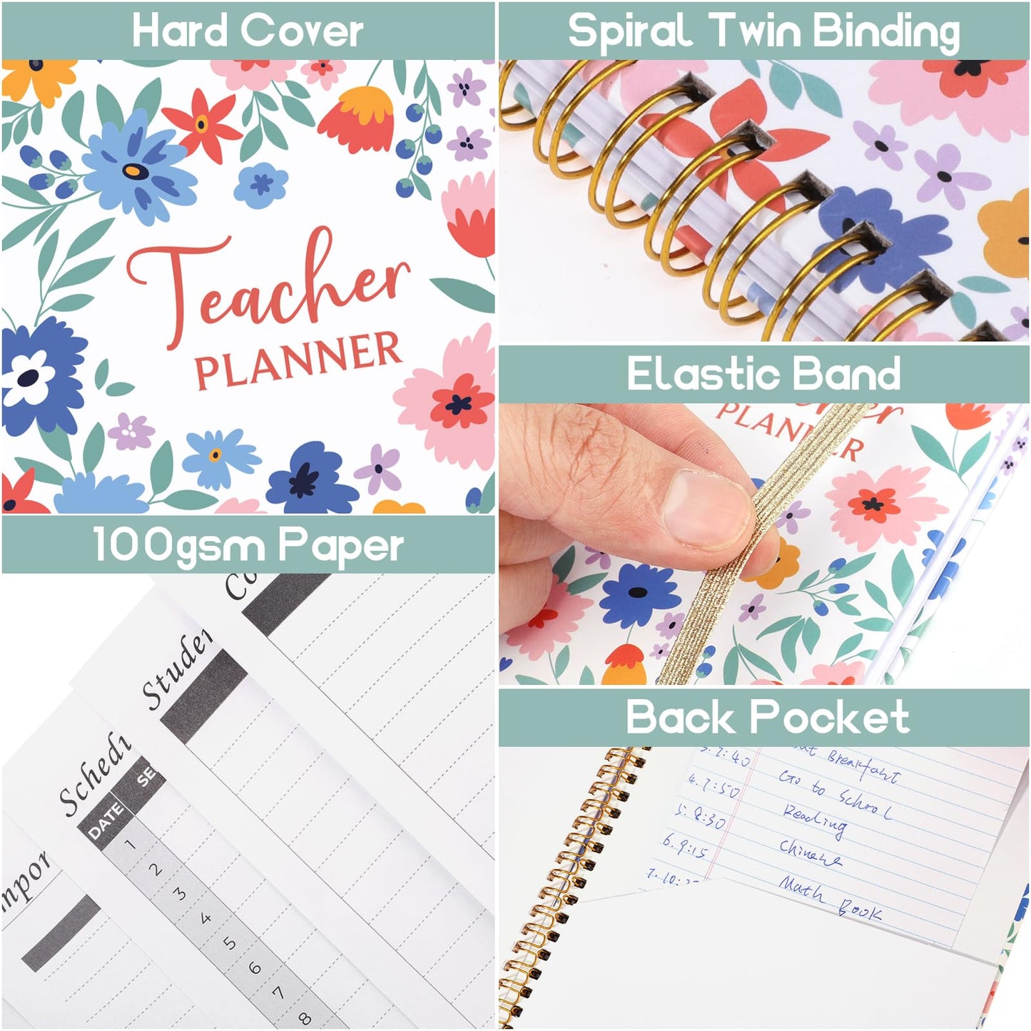 Teacher Planner 2026-2027, 7x10'' Undated Lesson Planners Teacher Planner Academic Year with Elasstic Band, Back Pocket for Classroom or Homeschool Use