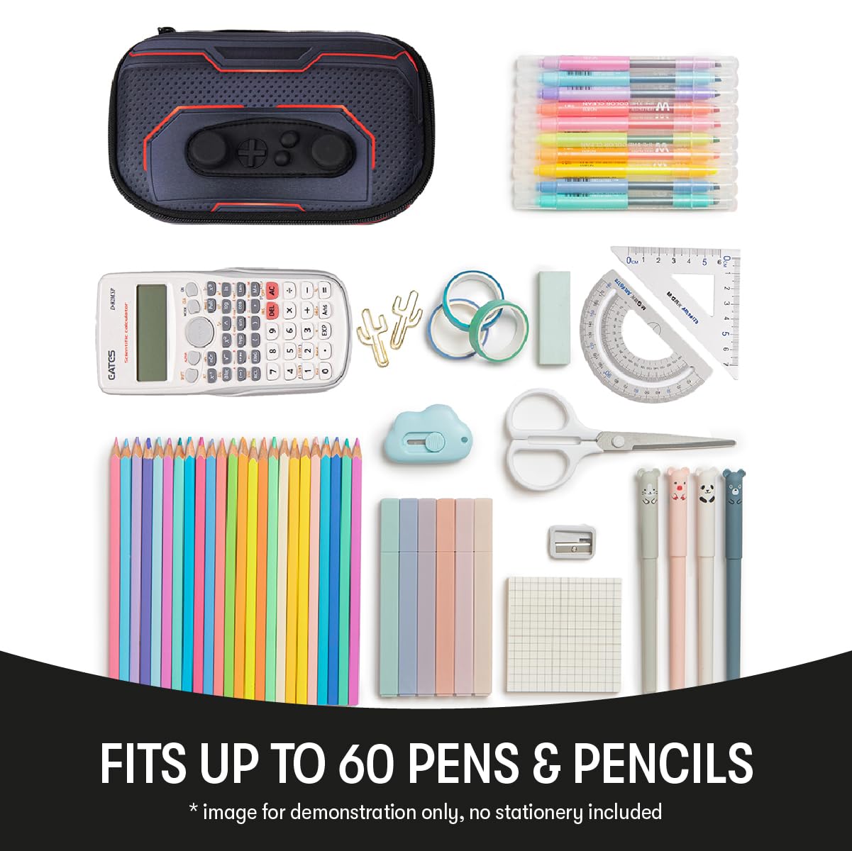 ZIPIT Gamer Pencil Case for Boys, Durable Pencil Box for School, Large Capacity Stationery Organizer Box, Black
