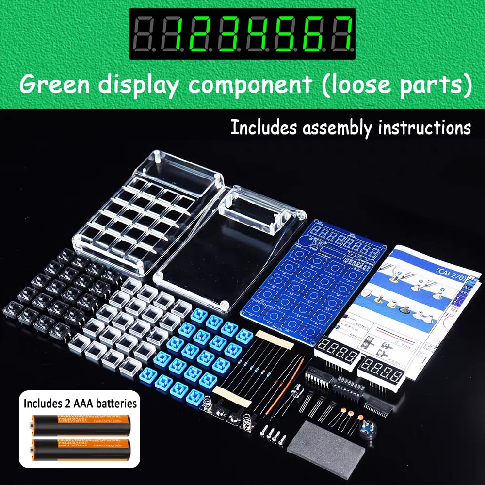 Soldering Practice Kit DIY 7-Digit LED Display Electronics Calculator for Classroom/Home, Build Electronics STEM Projects Learn to Solder Kits for Adults/Teens/Students/Makers/hobbyists (Green)