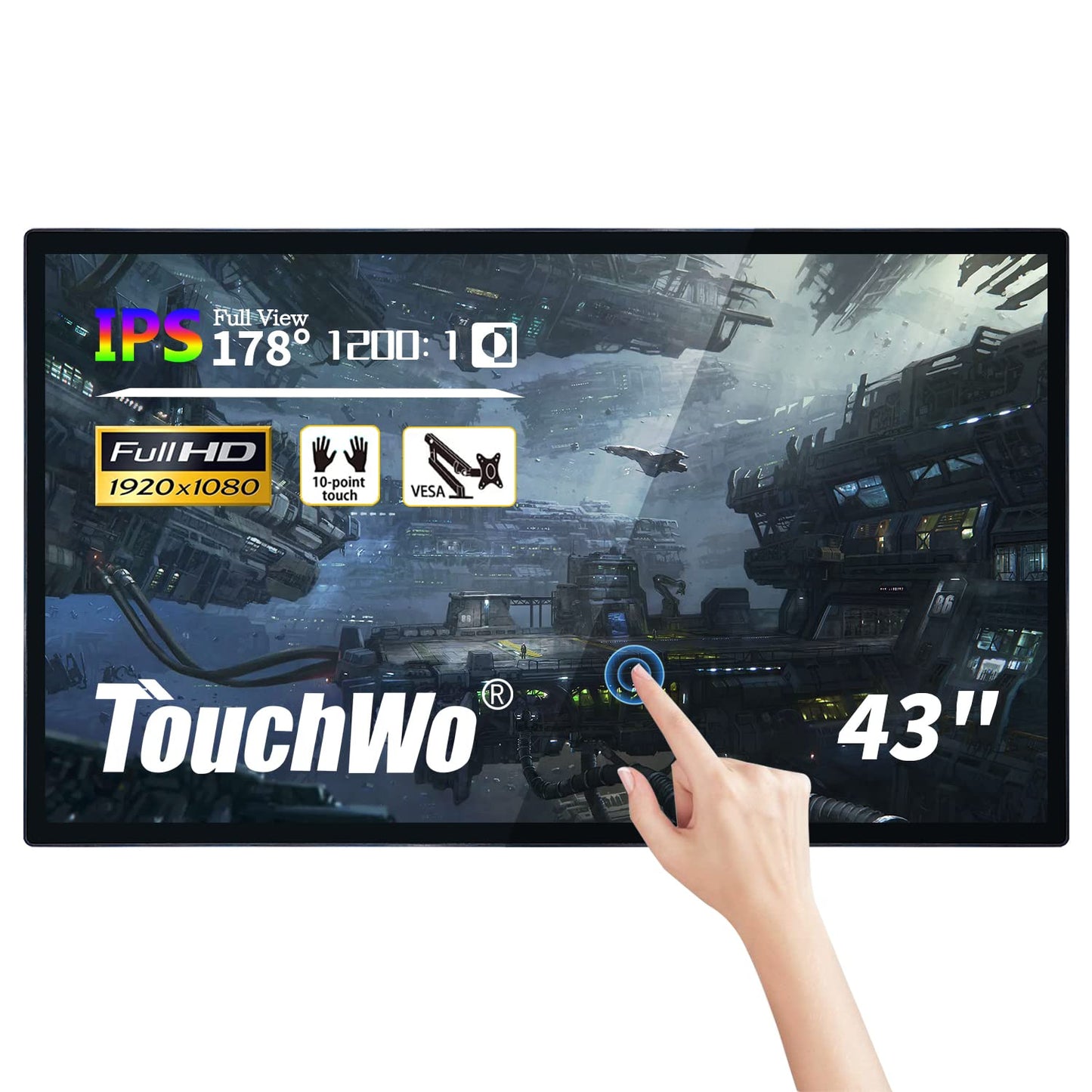 TouchWo 43 inch Interactive Touchscreen Monitor, Smart Board with 16:9 Display 1080P, Android 11 Touchscreen Electronic Whiteboard for Office and Classroom, RAM 2G & ROM 32G