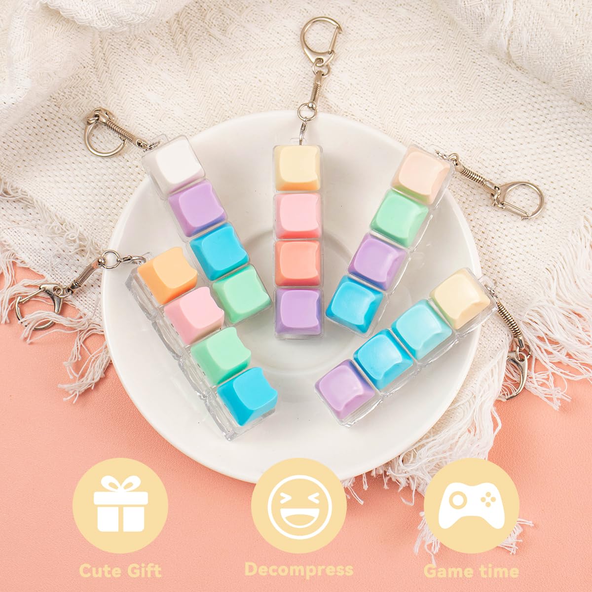 5Pcs Keyboard Fidget Toy, Loud Fidget Keyboard Keychain 4-in-1 Keyboard Clicker Fidget Toy Stress Relief, Cute Button Clicker Fidget Sensory Fun Toys for Anxiety Decompression (Cat)