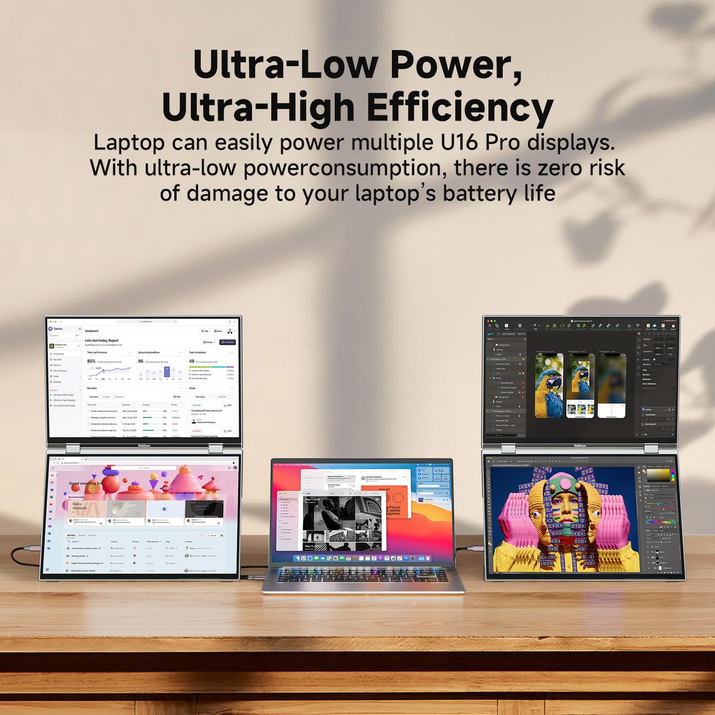 Biakknoe U16 Pro 16" Dual Portable Monitor Touchscreen, 1200P FHD Laptop Screen Extender with USB-A&C/HDMI, Foldable Travel Monitor for Laptop/Mac/PC/Windows, Single-Cable Dual Display, VESA Mountable