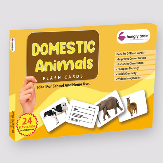 Hungry Brain Domestic Animals Flash Cards for Toddlers Ages 1-6 | Montessori Educational Learning Cards for Babies & Kids | Farm Animal Vocabulary, Preschool Learning & Homeschool