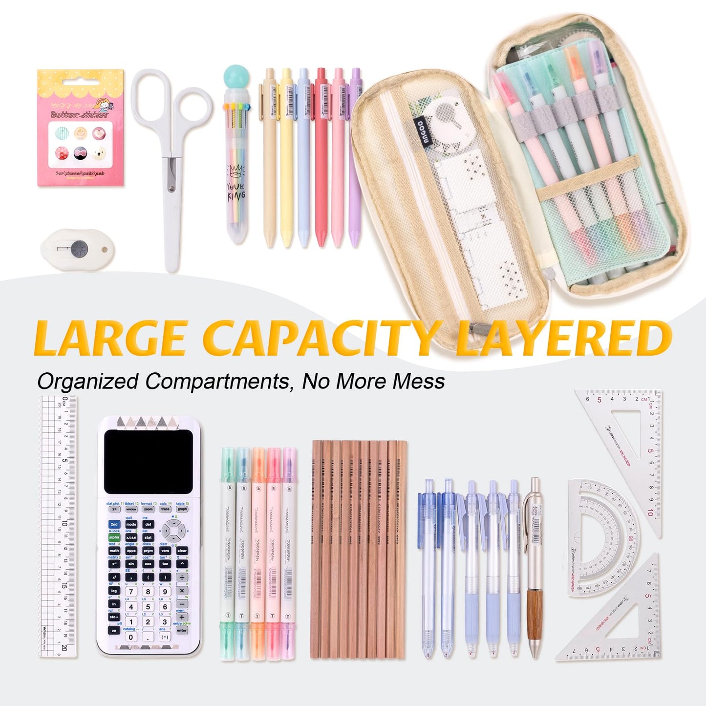 EASTHILL Big Capacity Pencil Pen Case Office College School Large Storage High Capacity Bag Pouch Holder Box Organizer Blue (Cyan)