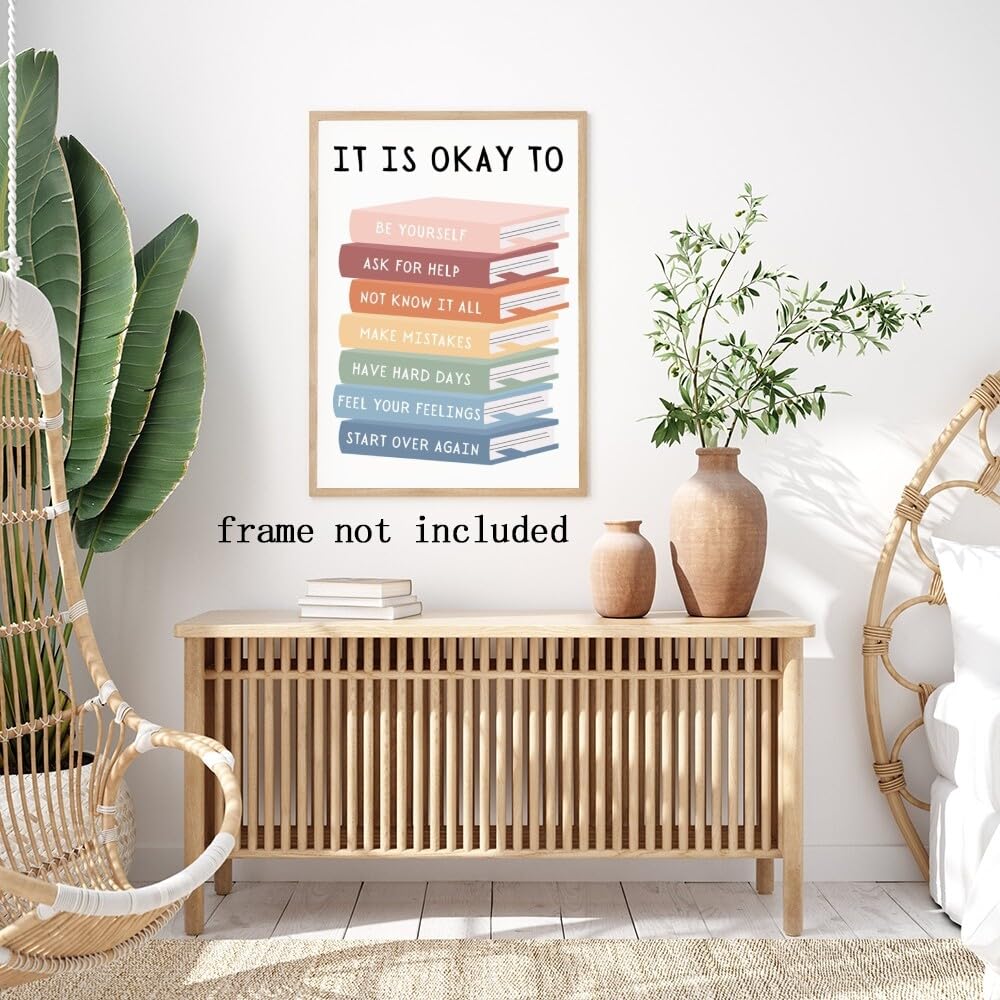 Inspirational Phrases Wall Art Motivational Sayings Quote Poster It's Okay to Not be Okay Poster Motivational Kids Educational Wall Art for Teens Adults Office Classroom Decor 8x12in Unframed