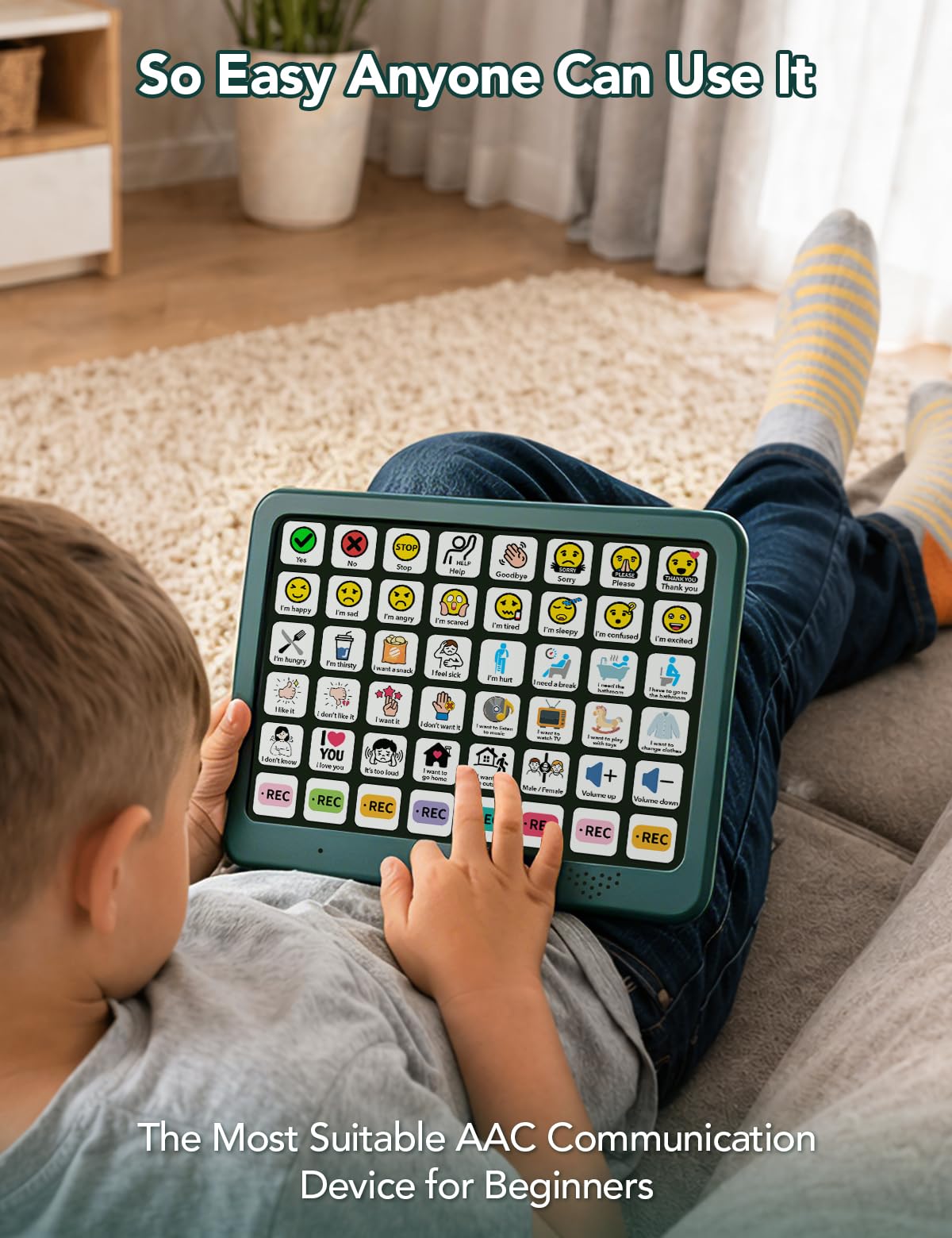 SKDTAZRZ AAC Device for Autism & Nonverbal Kids and Adults, 37 Preloaded Buttons + 8 Recordable Keys, Communication Board for Speech Therapy & Special Education, Home & School Use, Male/Female Voice