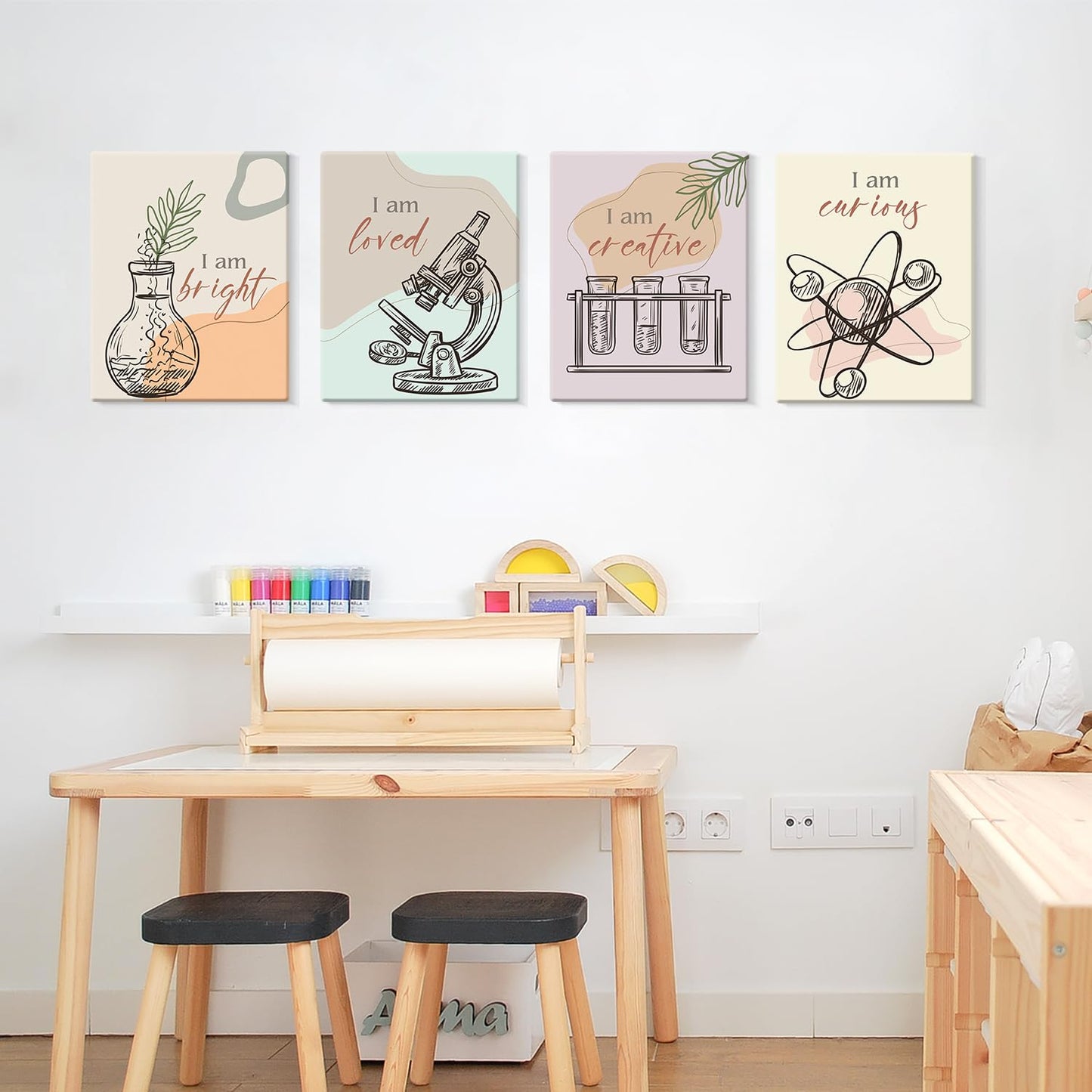 CHDITB Chemical Science Art Print For Classroom, Boho Funny Chemistry Motivational Poster Set Of 6(8x10inch) Middle School Science Explore Canvas Framed Wall Art For Laboratory Lab Library Decor