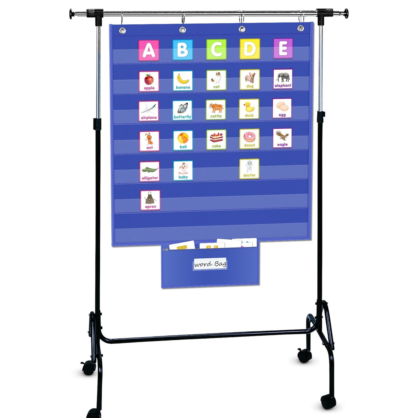 ALSLEA Standard Pocket Chart for Classroom with Zipper Storage Bag 28"x28" Wall Hanging File Display Pocket Chart with 7 Sentence Strips Holder Teacher Essential (Blue)