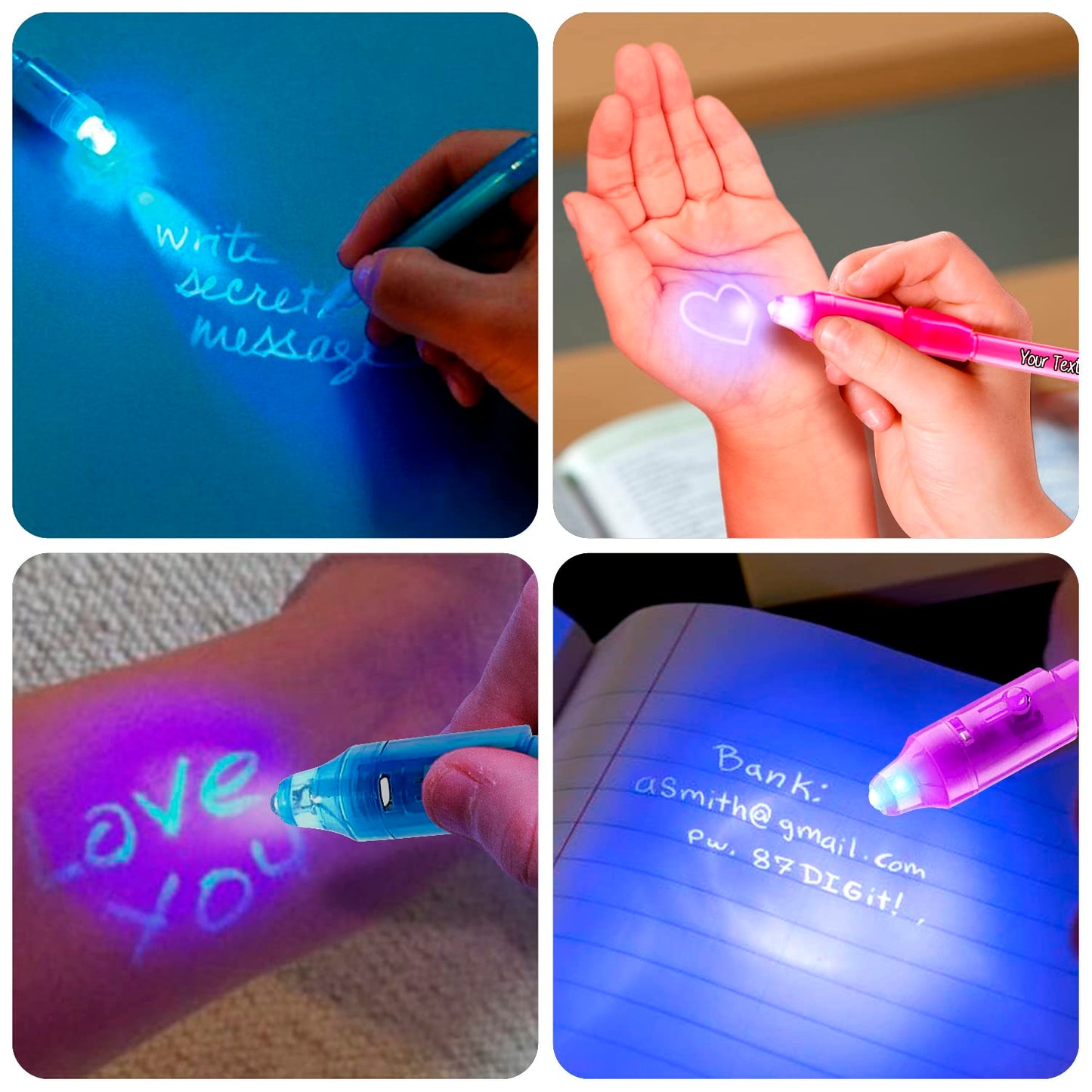 Personalized Invisible Disappearing Ink Pen Marker, Custom Secret Spy Message Writer with UV Light, Fun Activity Entertainment for Kid Party Favors Ideas Gifts and Stock Stuffers, 24 Pack, Pink
