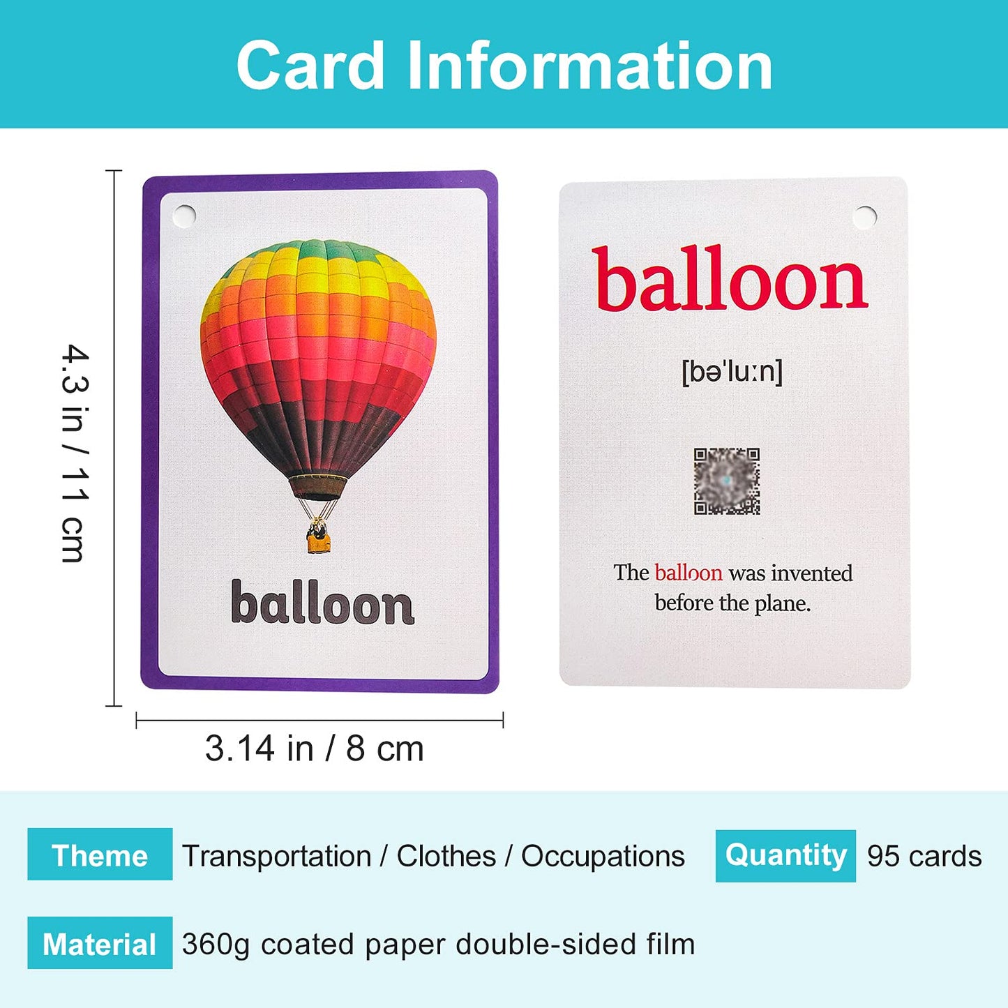 Lilias Transportation/Clothes/Occupations Flash Cards - English Words Pocket Card for Toddlers, Learning Toys, Supplies for Kindergarten Preschool, 3 Themes Set