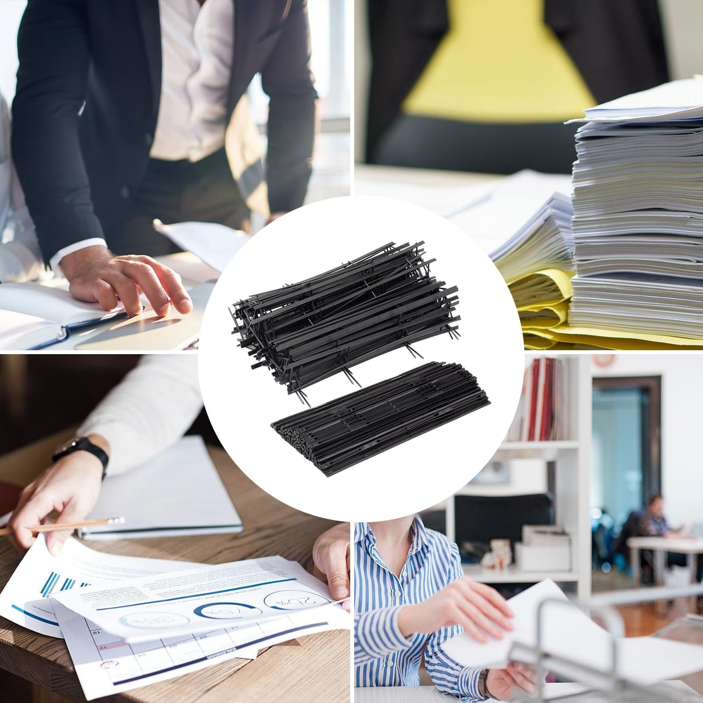 Kcgani 100 Packs Binding Spines, Reclosable 11'' Long 1.7" Depth 4 Pin Spines, Plastic Binder Combs 200 Sheet Capacity Binding Strips, Black