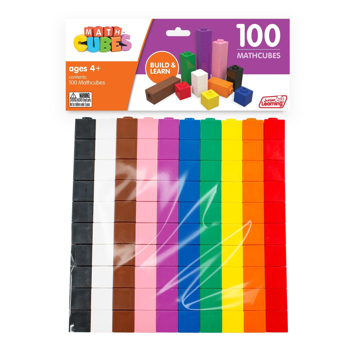 Junior Learning: 100 Mathcubes - Pack of 100 Multi-Colored Cubes, Build & Learn, Hands-On Math Learning & Development, Kids Ages 4+
