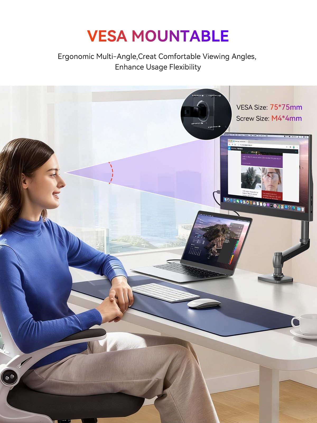 UPERFCET Portable Monitor, 15.6" 1080P 125% sRGB 2000:1 Contrast Ultra-Slim Laptop Monitor with Stand VESA USB-C Mini HDMI, Travel Second Screen for Computer, Phone, Mini PC, Game Consoles