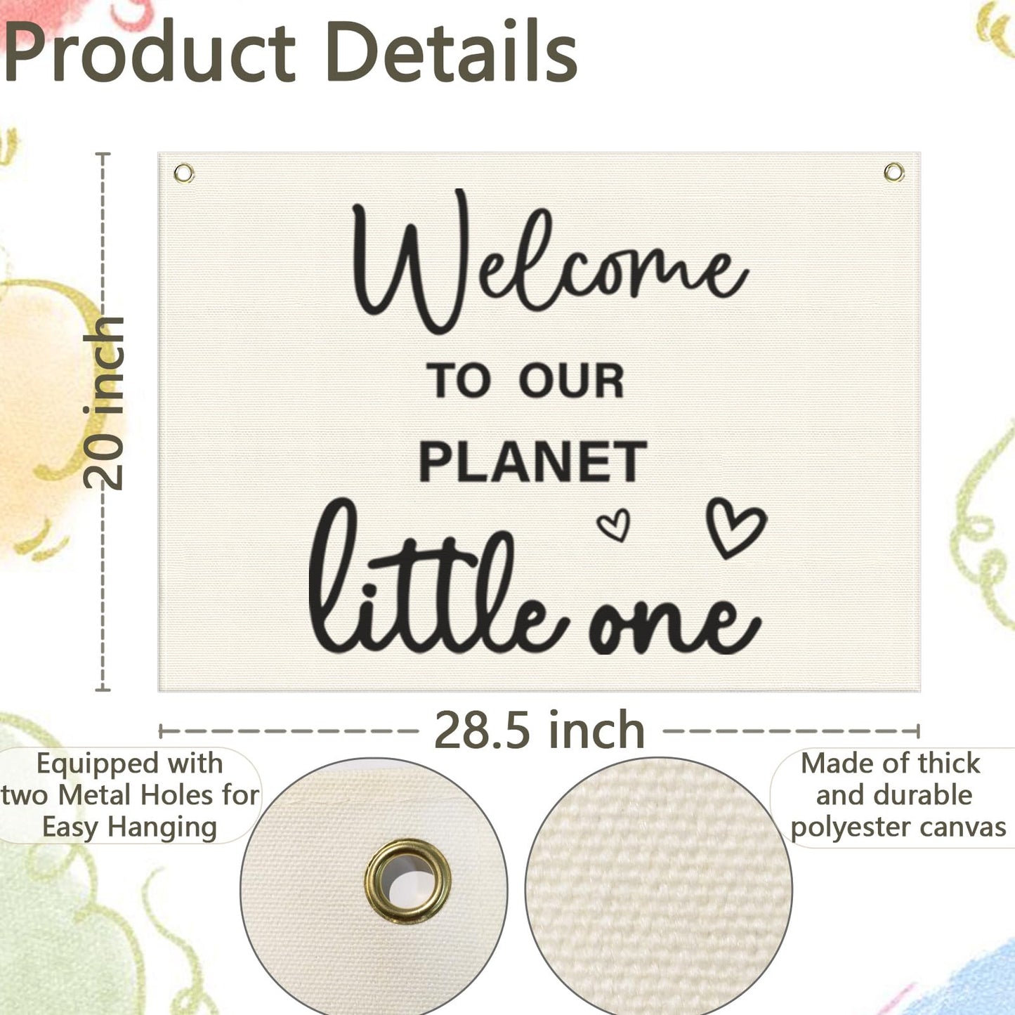 Welcome to Our Planet Rectangular Banner-Flag Sign for Nursery Playroom Kindergarten Bedroom Wall Decor,Baptism Baby Shower Birthday Christmas Gift for Baby Girl Boy Kids-28.5"L×20"W