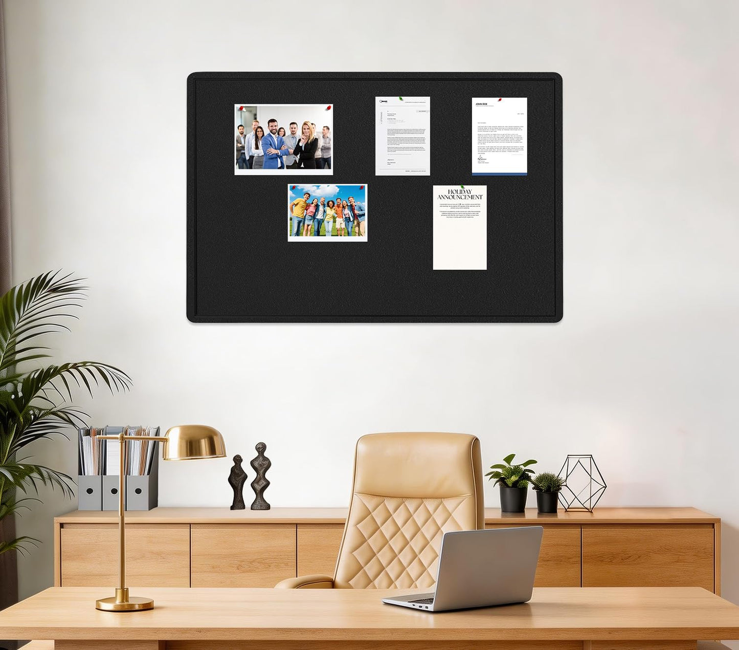 Bulletin Board - 35 x 17.5 inches Decorative Felt Pin Board - Cork Board Alternative for Wall - Foldable Photo Board Self-Adhesive Prayer Board with 20 Pushpins - Black