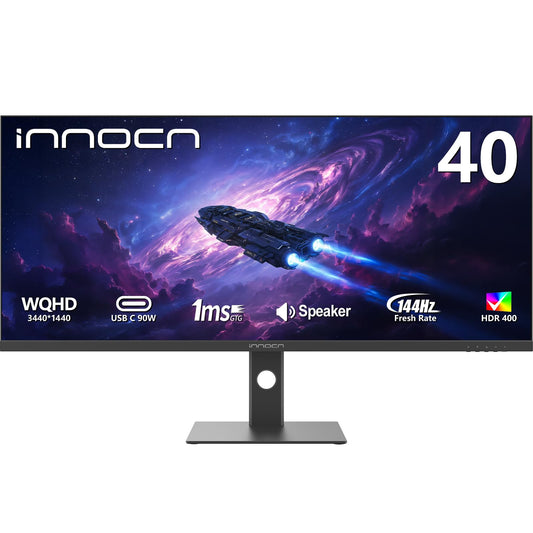 INNOCN 40" WQHD 3440 x 1440P 144Hz Ultrawide Monitor Gaming FreeSync HDR400 21:9 PC Computer IPS Screen Split PIP/PBP for Editing/Gaming, USB C 90W, HDMI, DP, Black