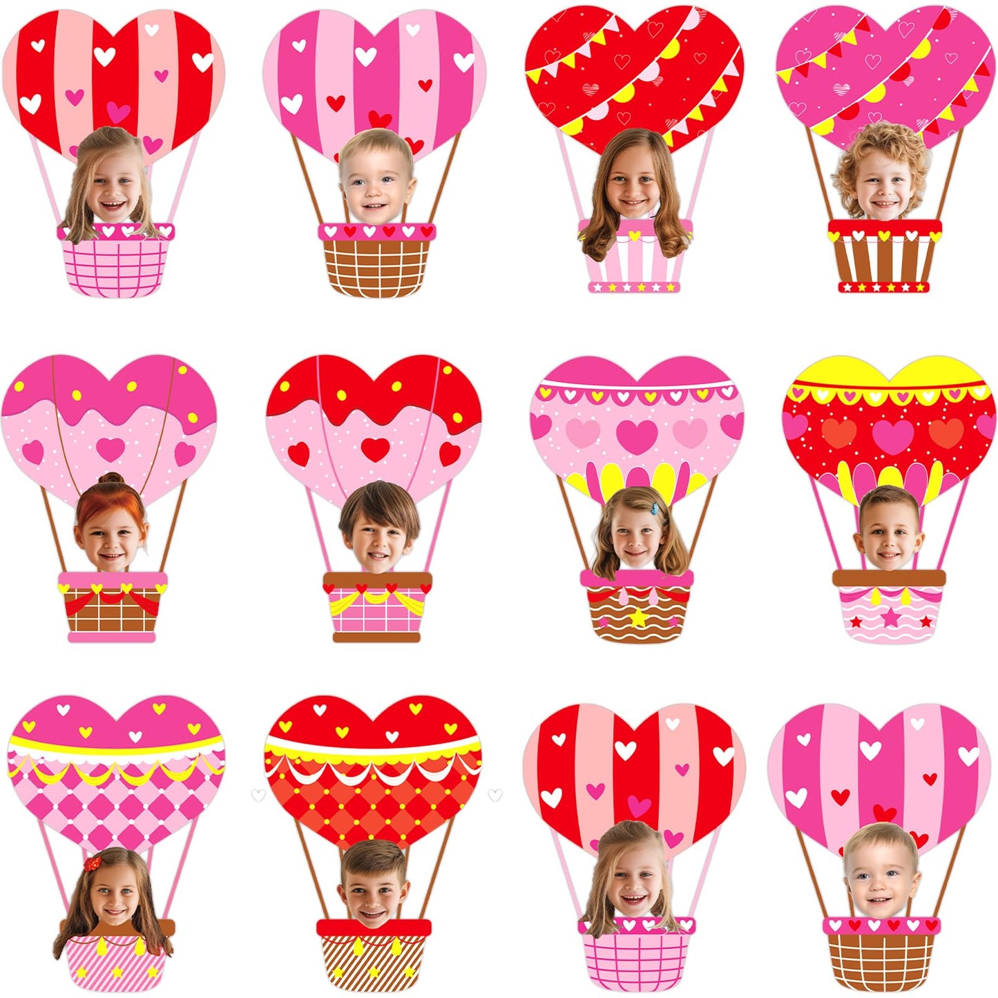 60pcs Valentine's Day Theme DIY Cutouts Hot Air Balloon Bulletin Board Decoration Set Heart Shape Balloon Paper Cut-Outs Decor for Valentines Classroom DIY Photo Craft Party School Wall Door Supplies