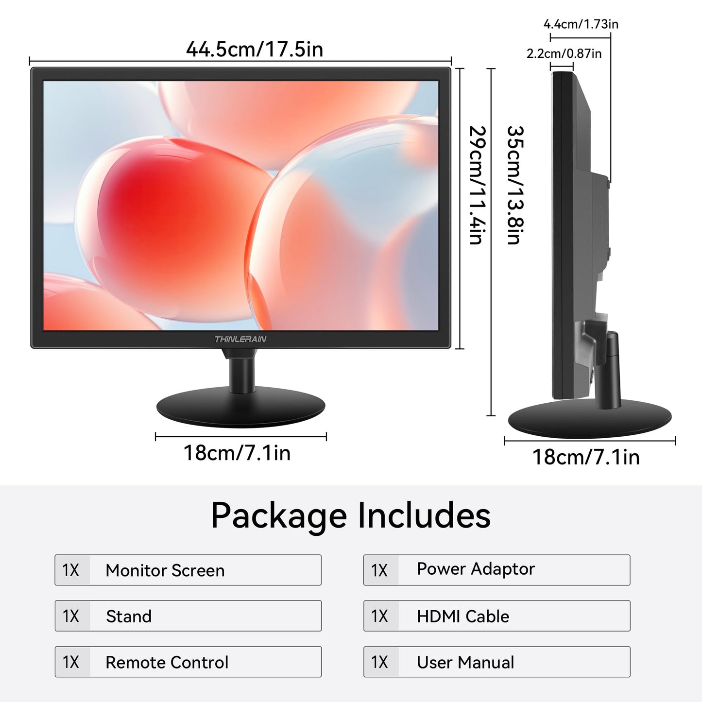 Thinlerain 19 inch Computer Monitor 1440x900 PC Monitor with HDMI VGA AV BNC USB Ports, 60Hz, 5Ms, VESA, Display Build-in Speakers for Office Home