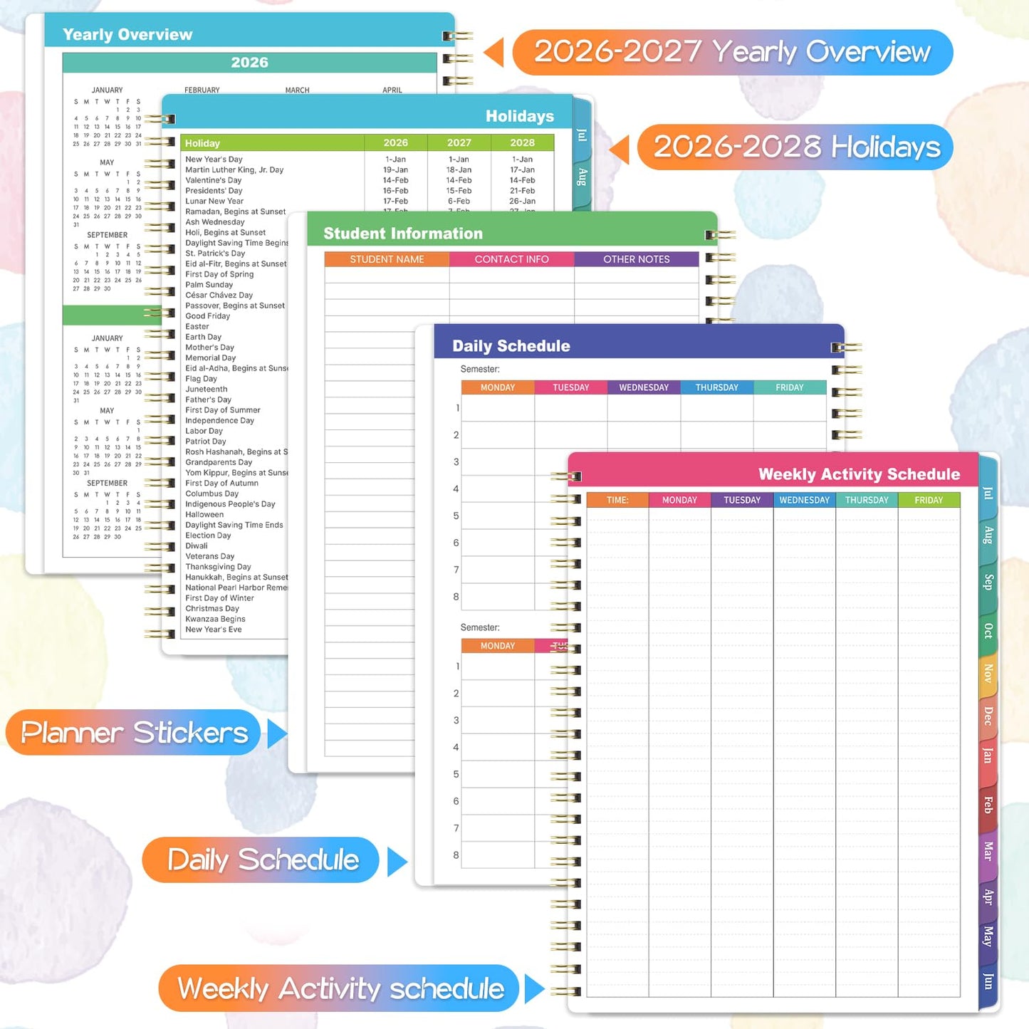 Teacher Planner 2026-2027 - Teacher Lesson Planner 2026-2027, July 2026 - June 2027, 8.5" x 11", Weekly & Monthly Lesson Plan Book for Teacher, Academic Planner with Colorful tabs, Inner Stickers