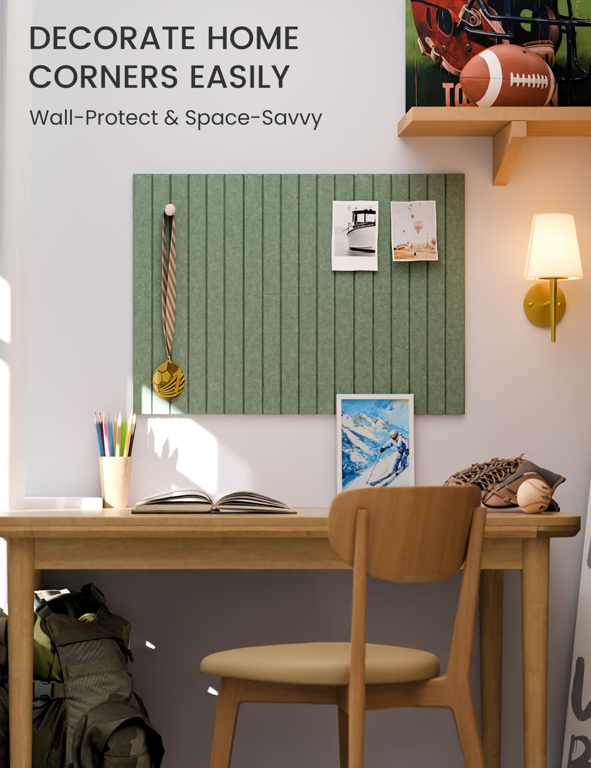 Felt Bulletin Board Tiles -28"x18" with 40 Adhesive Tabs, Cork Board Alternative for Office Decor, Push Pin Board Wall Organizer 6-Pack (Moss Green)
