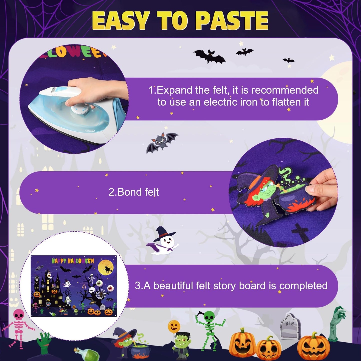 MiniInflat Halloween Felt Board 3.4FT 35 Pcs Happy Halloween Felt Story Board Haunted House DIY Craft Project Scary Pumpkin Ghost Storytelling Hanging Ornament for Trick or Treat Gift (35, House)