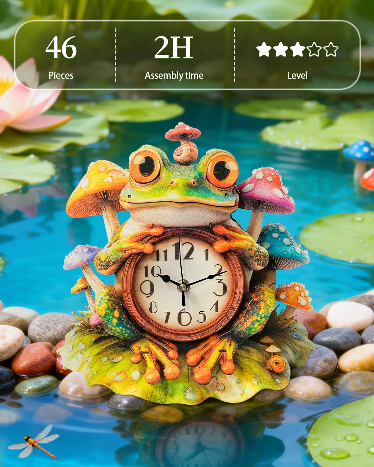 3D Wooden Puzzles for Adults, Frog Clock with Pendulum Model Kit, 3D Puzzles for Adults Room Home Decor DIY Wall Clock Kit, Holiday Birthday Christmas Day Gifts for Men Women Teens