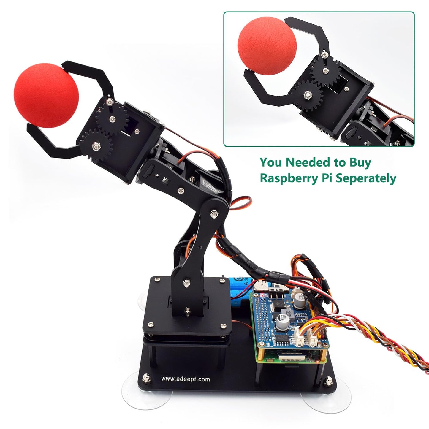 Adeept 5-DOF Robotic Arm Kit Compatible with Raspberry Pi 4 B 3 B+ B A+, Programmable DIY Coding STEM Educational 5 Axis Robot Arm with Python Code and Tutorials(PDF) - Black