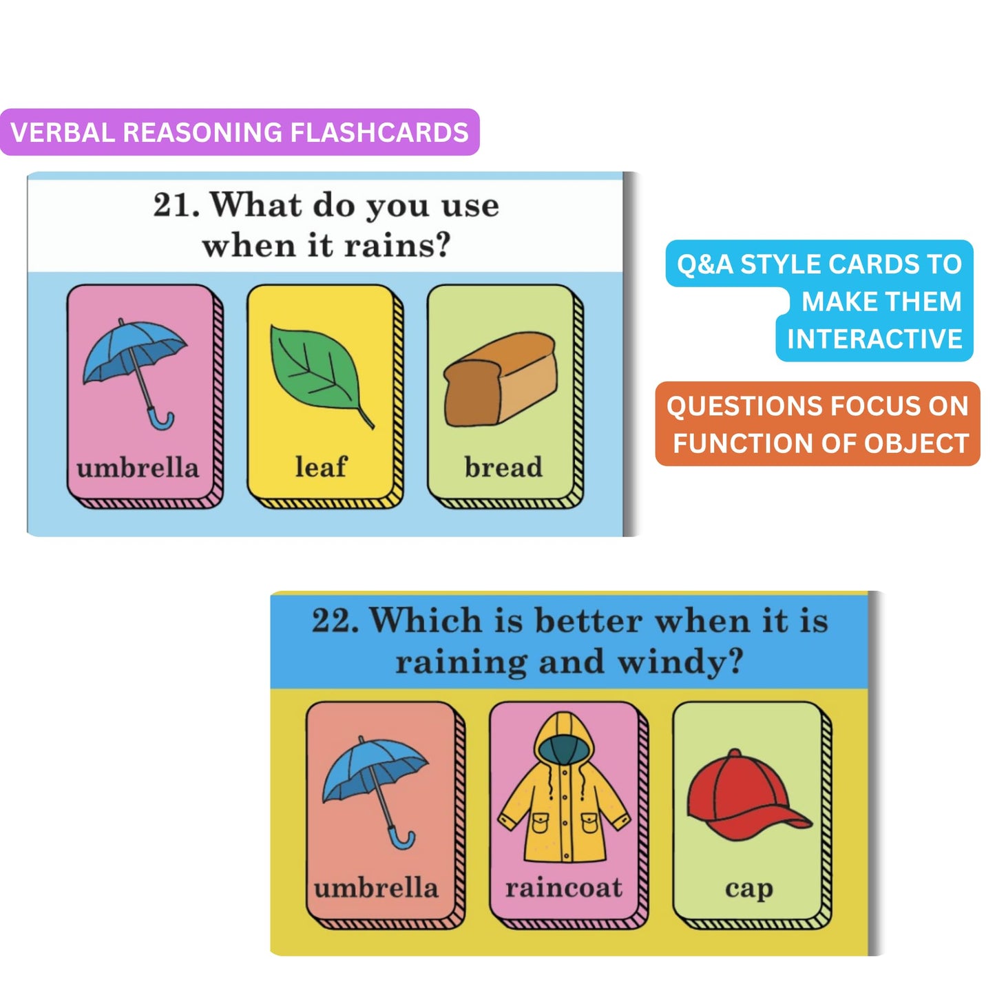 Brainy Bug Verbal Reasoning Flashcards | English Question & Answer Cards | 60 Questions | Two Levels of Difficulty | ESL | Special Needs | Home Schooling