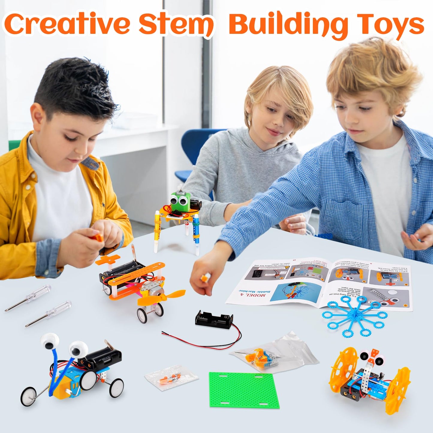 STEM Robotics Kit 6 Set Science Experiments Project Activities Toys for Kids 4-8 8-12 Engineering Building Electronic Motor Robot Kid Craft Boy Girl 5 6 7 8 9 10 12 Year Old Outdoor Toy
