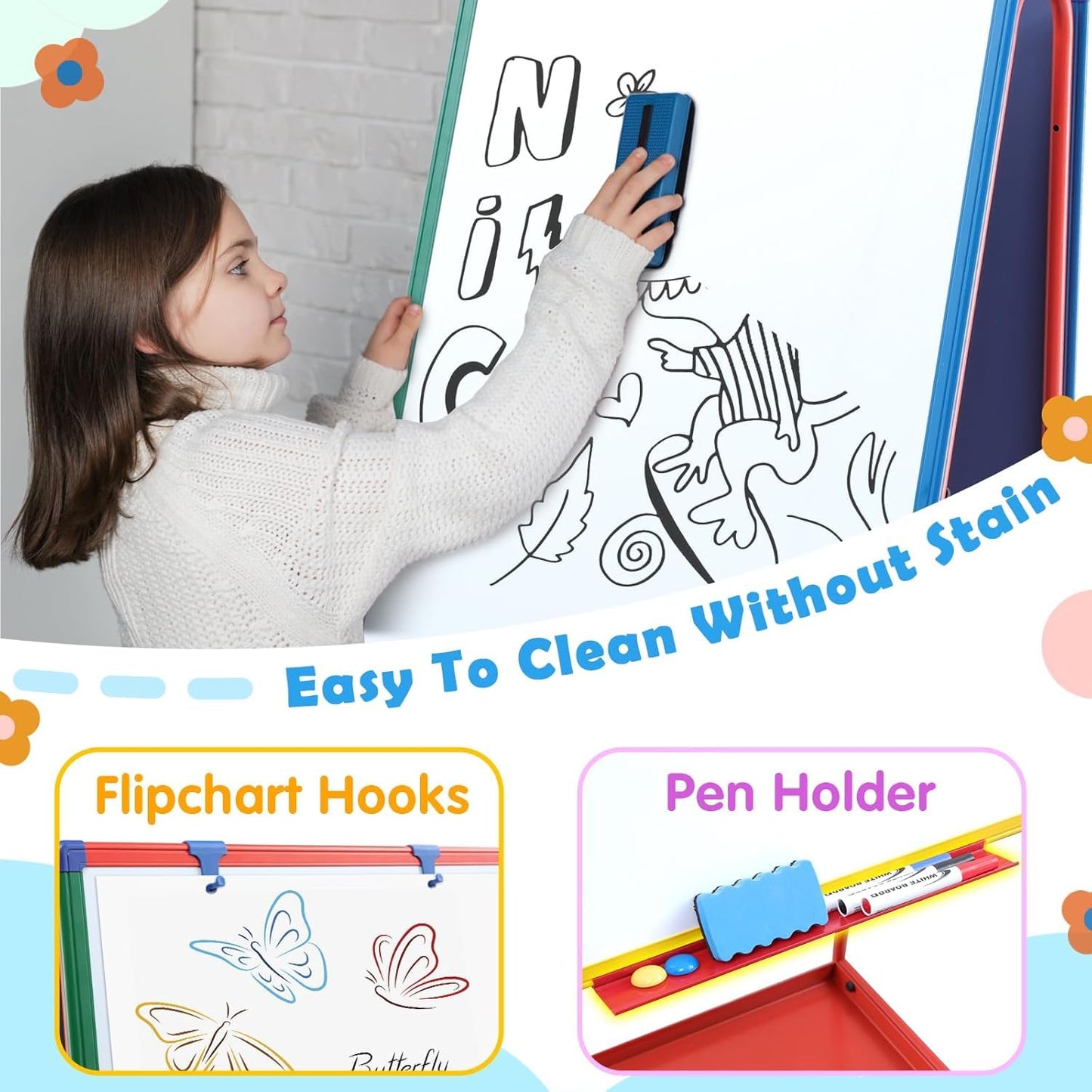 Mobile White Board with Stand - 70.8" H Double Sided Portable Rolling Whiteboard Kids Easel for Classroom,Height Adjustable Magnetic Dry Erase Board on Wheels for Home,School,48x24 inches