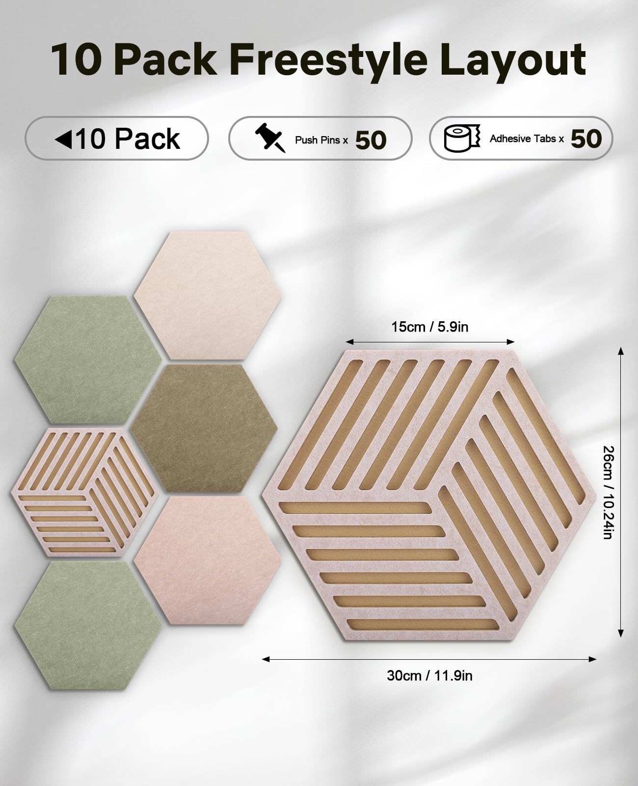 Hexagon Large Cork Bulletin Board Tiles, Peel and Stick Felt Wall Panels for Vision, Message Center, Picture and Prayer Board for Office, Dorm, Room and Desk Decor(Linen Dusk)