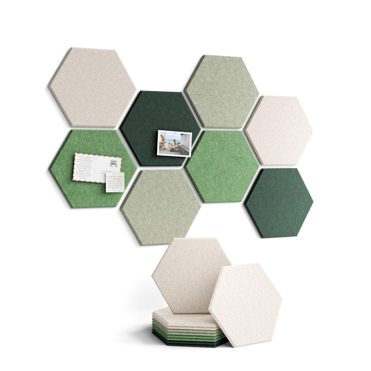 Fluxynara Hexagon Cork Board Alternative for Walls Decor-8-Pack Felt Bulletin Board Tiles,with 30 Pushpins,50 Adhesive Tabs for Office,Classrooms & Home Pin Board Felt Board-Sagewood