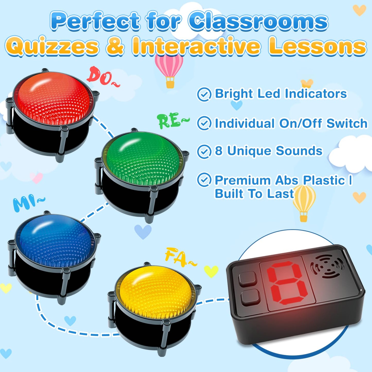 50m Answer Classroom Buzzers Light Up Game Buzzer System, Displays The Winning Player Loud, Console Displays First Buzz, Rechargeable Buzzers Great for Trivia Games, Family Feud, Jeopardy (8)