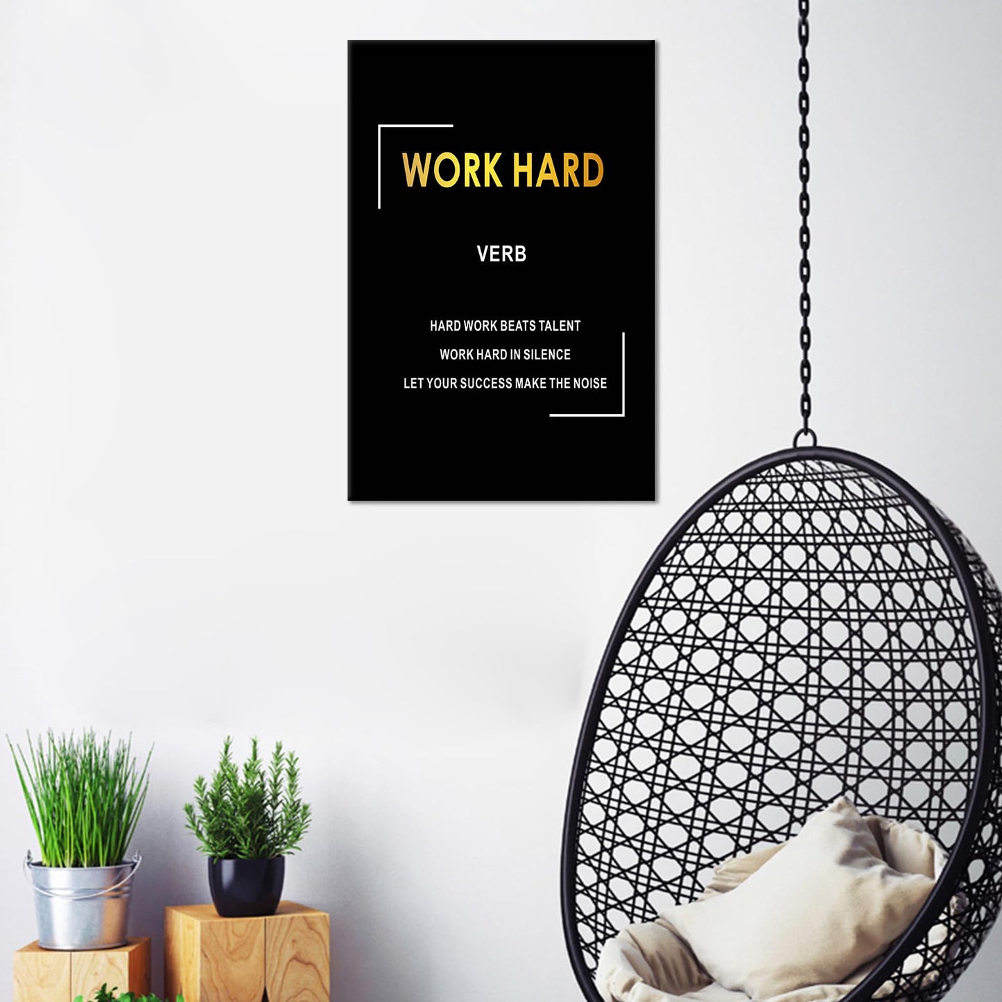 Work Hard Motivational Wall Decor Inspirational Entrepreneur Quotes Picture Poster Artwork Inspiring Themes Painting Prints for Modern Living Room Office Wooden Framed Ready to Hang [12''Wx 18''H]