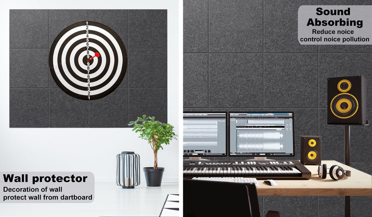 G Gamit Felt Wall Tiles Bulletin Board Large Cork Board Alternative 6 Pack 11.81”x11.81”x0.47” Felt Pin Board Tack Board with Safe Removable Adhesive Tabs for Home Office School 36x24 (Charcoal Grey)