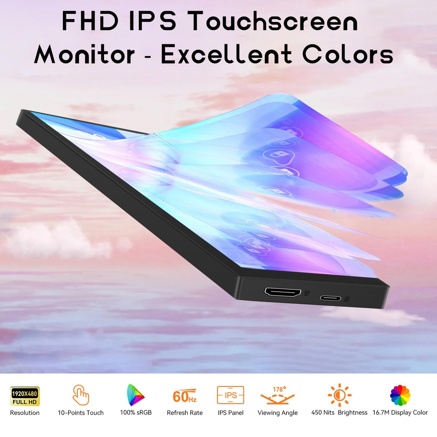 8.8 Inch Small Touchscreen Monitor, PC Temperature Display 1920x480, 60Hz HDMI PC Sensor Panel Display, IPS Mini Screen for Raspberry Pi, AIDA64 CPU RAM Data Temperature Monitor for ARGB Computer Case