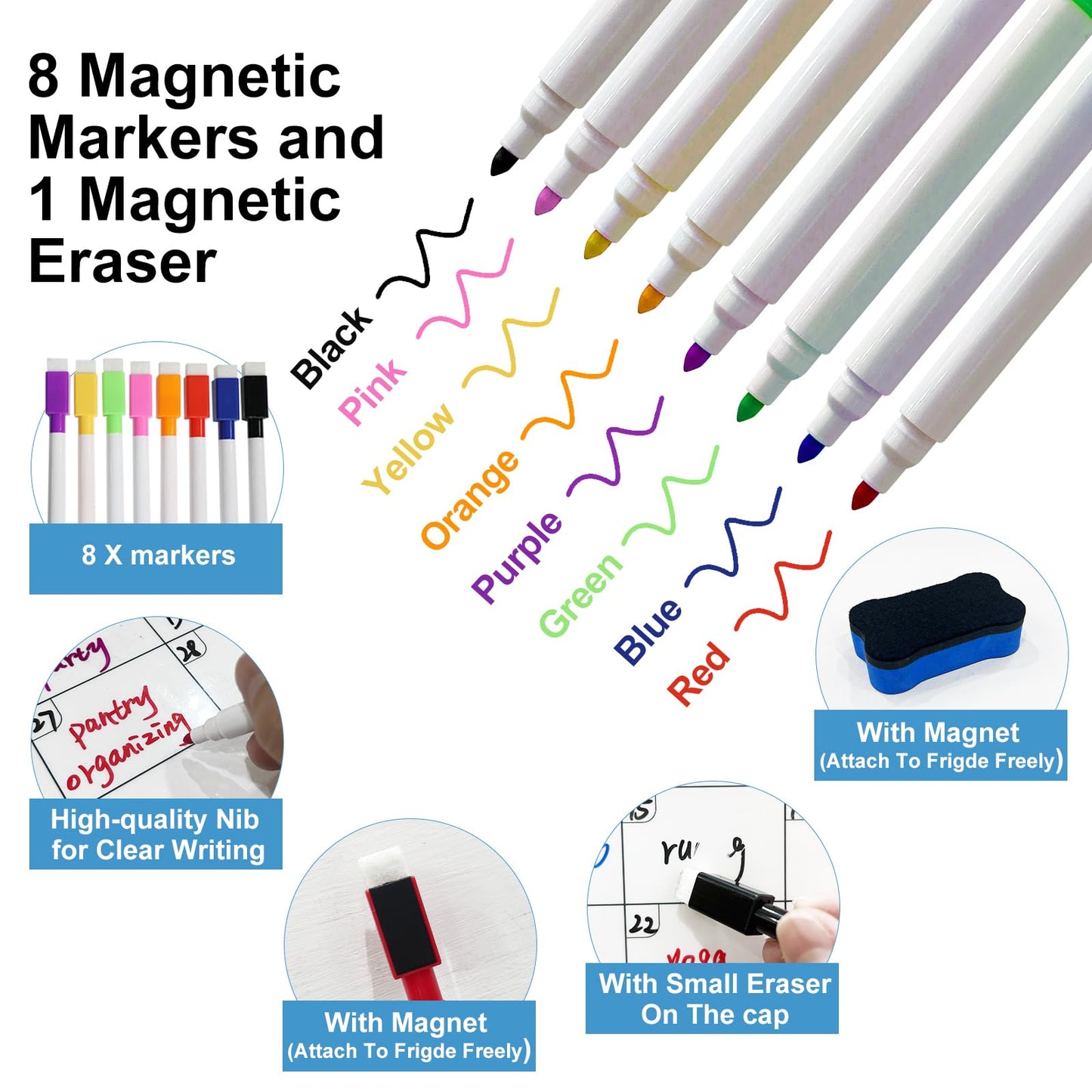 UCMD Monthly Magnetic Dry Erase Calendar Whiteboard Set (4-Pack) for Fridge，Reusable Monthly and Weekly Planners with List & Blank Board, 8 Markers, 1 Eraser，1 Magnetic Storage Box and 5 Magnets