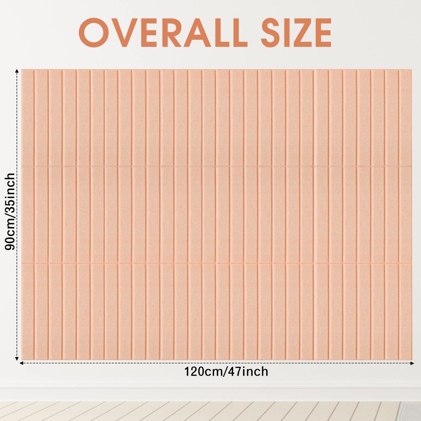 Honoson 12 Pack 48"x 36" Large Cork Board Alternative Felt Bulletin Board Wall Tiles with Safe Square Adhesive Roll Cork Tiles for Walls Home Office Classroom Back to School Pin Panels(Peach)