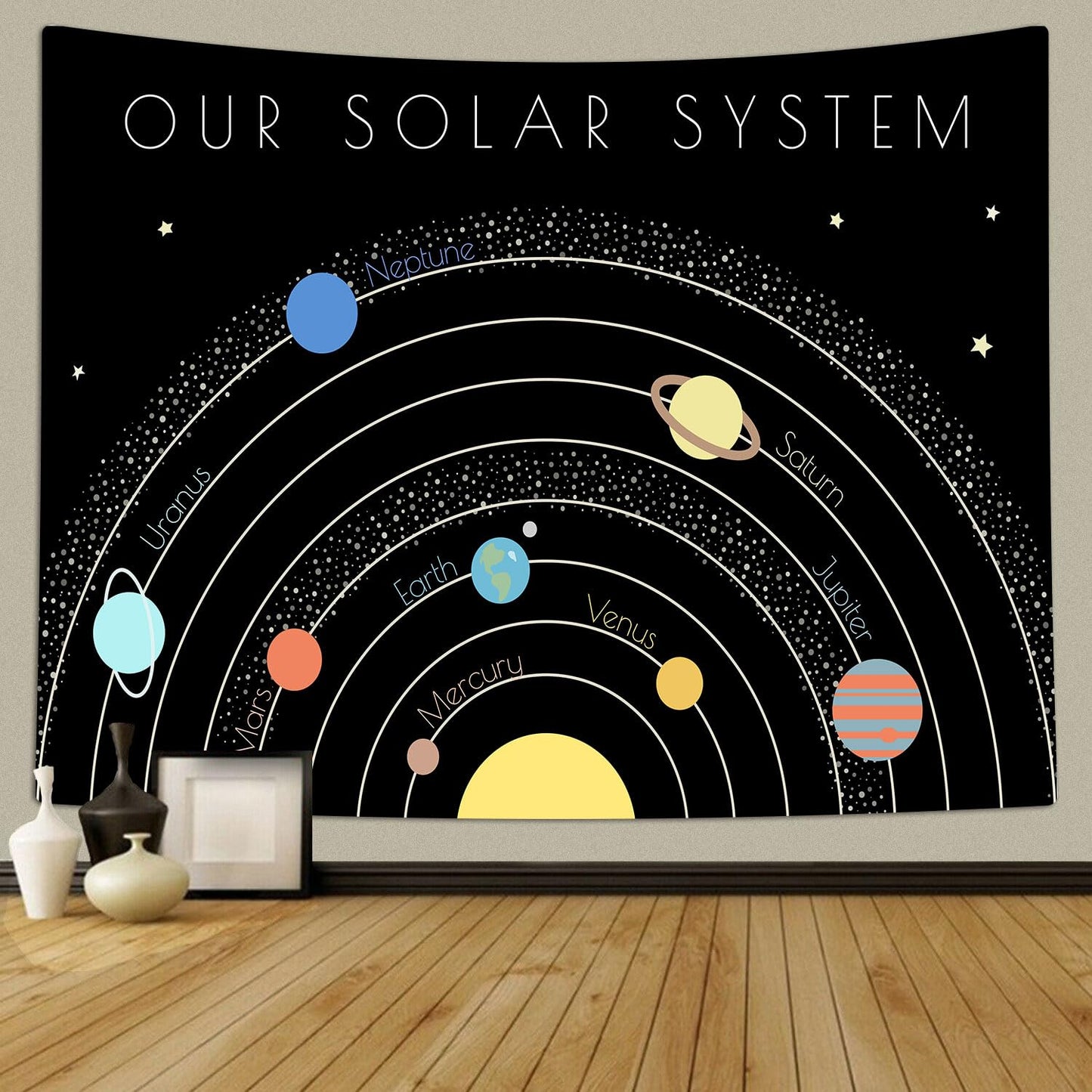 TOMOZ Solar System Tapestry, Galaxy Universe Planets Tapestries for Kids Boys, Educational Science Wall Tapestry for Classroom Bedroom Playroom Dorm Nursery Decor 60 x 51Inch