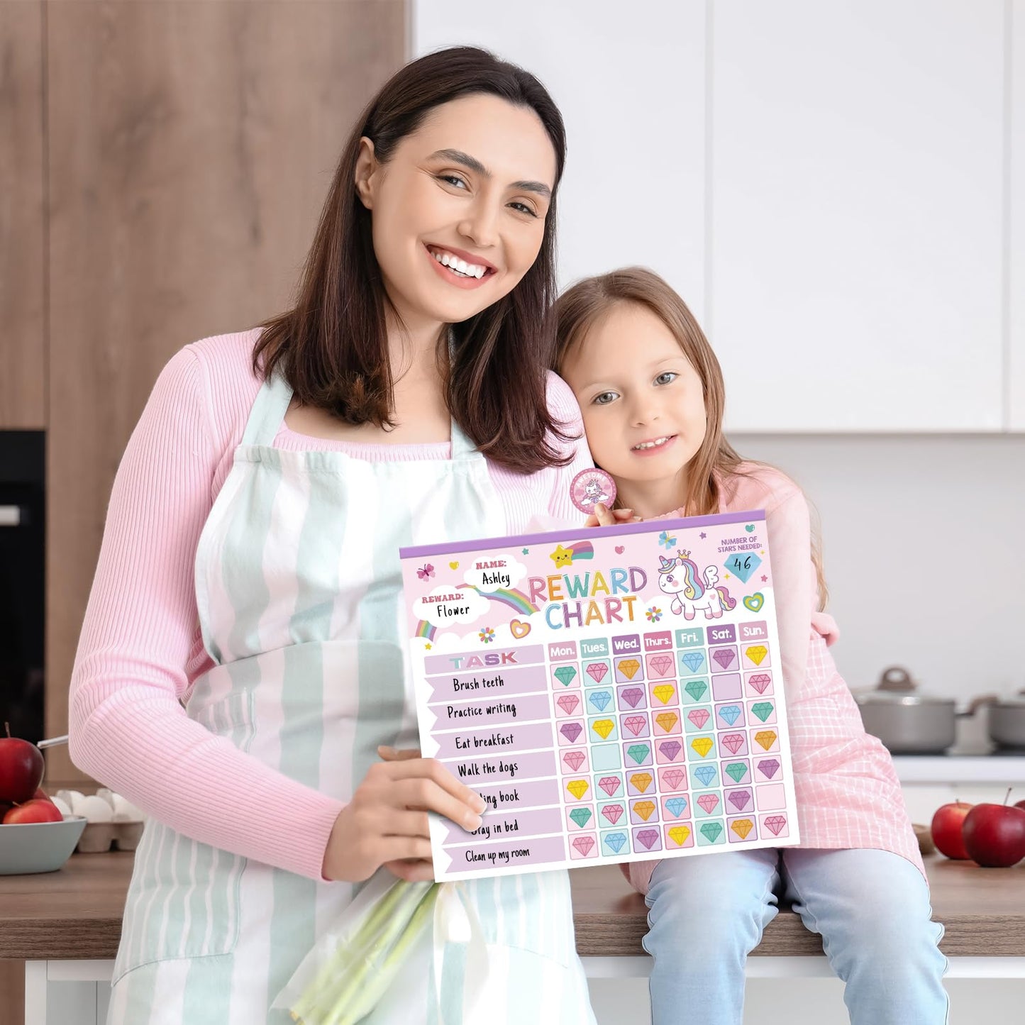 Reward Chart for Kids,Magnetic Behavior Chore Chart for Kids at Home,26 Little Hose Chore Charts,1960 Diamond Stickers,56 Reward Stickers,Incentive Chart to Develop Responsibility and Good Habits,Pink