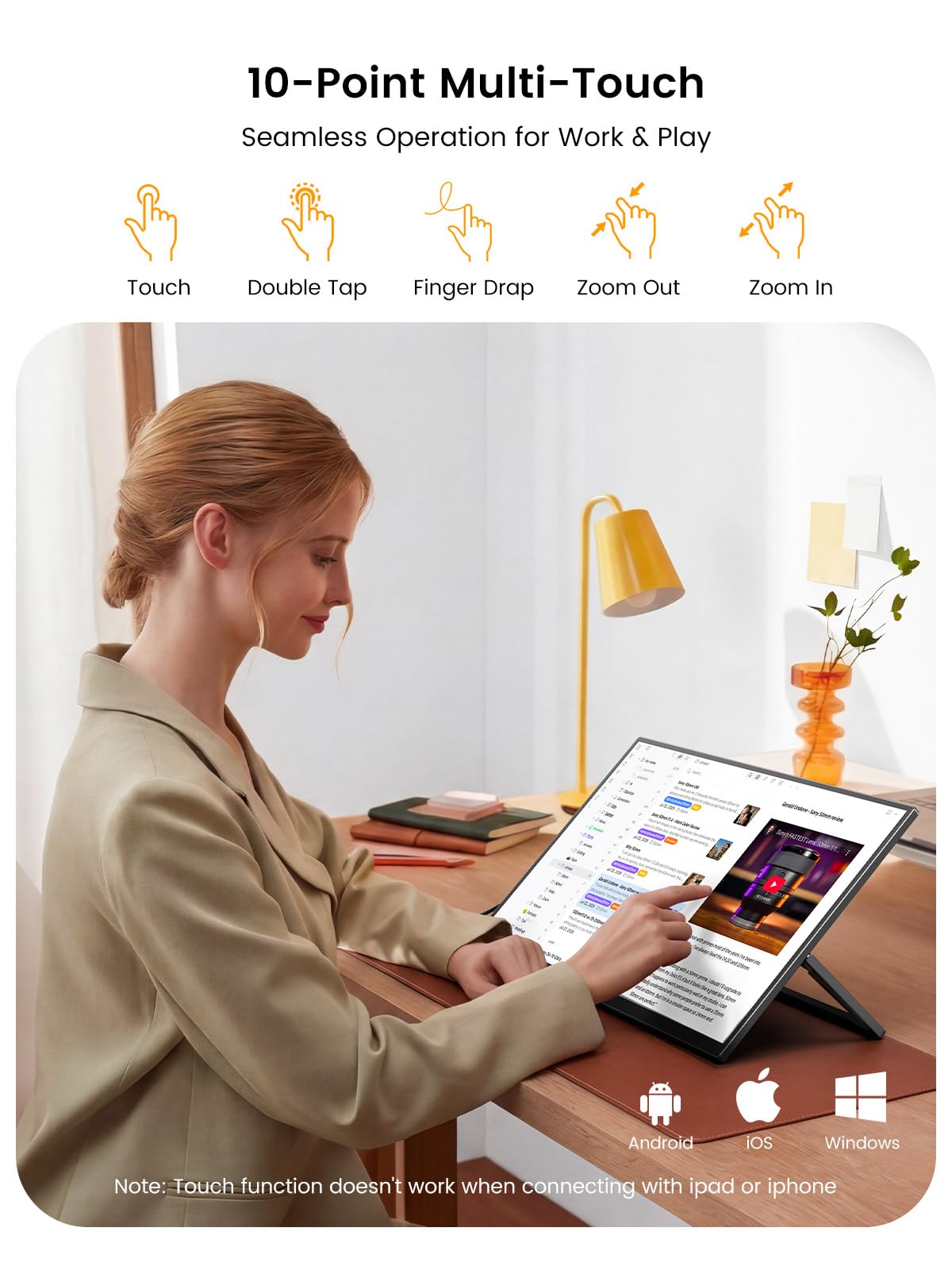 UPERFECT Portable Monitor Touchscreen 15.6'', Laptop Monitor with Bluetooth Keyboard, Built-in 8000mAh Battery | Adjustable Stand | Speakers, Ultra-Slim External Screen for Phone, Game Console