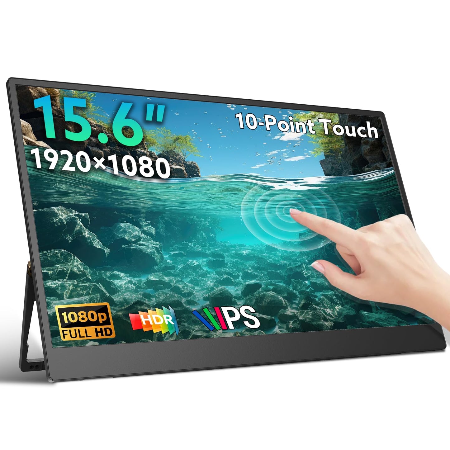 GWSGUT Portable Monitor Touchscreen 15.6'' FHD 1080P USB-C HDMI Ultra-Slim Gaming Display, Built-in Stand Speakers HDR IPS,for Laptop PC Mac Phone PS4/5 Travel Monitors (1080p Touchscreen, 15.6")